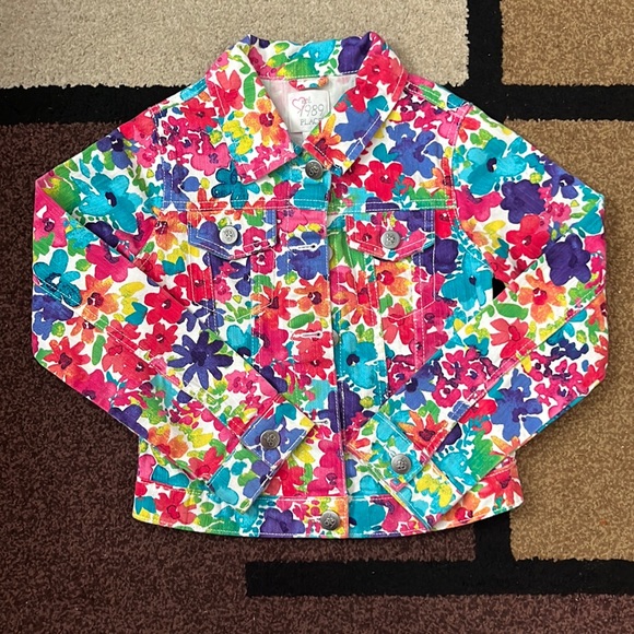 The Children’s Place - Girls Floral Denim Jacket - Size M (7/8) - Picture 1 of 6